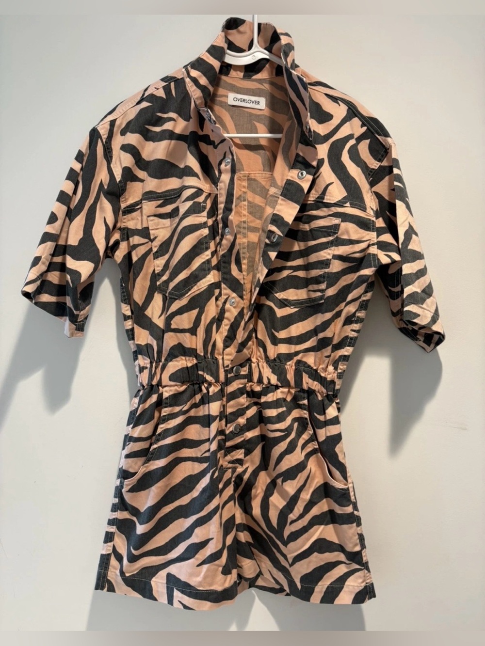 Overlover Black & Peach Zebra Print Jumpsuit‎